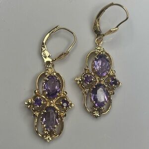 Vintage Gold and Purple Gemstone Earrings
